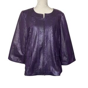 Susan Graver Snake Print Reptile Purple Jacket Coat Women’s Size M 3/4 Sleeves